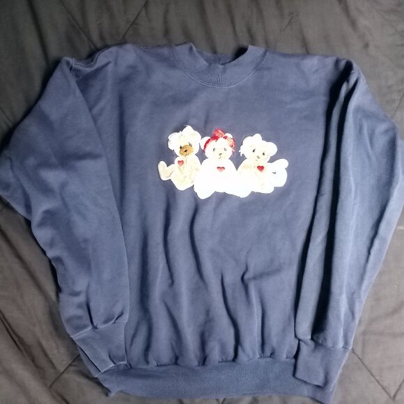 Vintage Teddy Bears Hearts Embroidered Crewneck Sweatshirt Super Cute - Picture 2 of 8